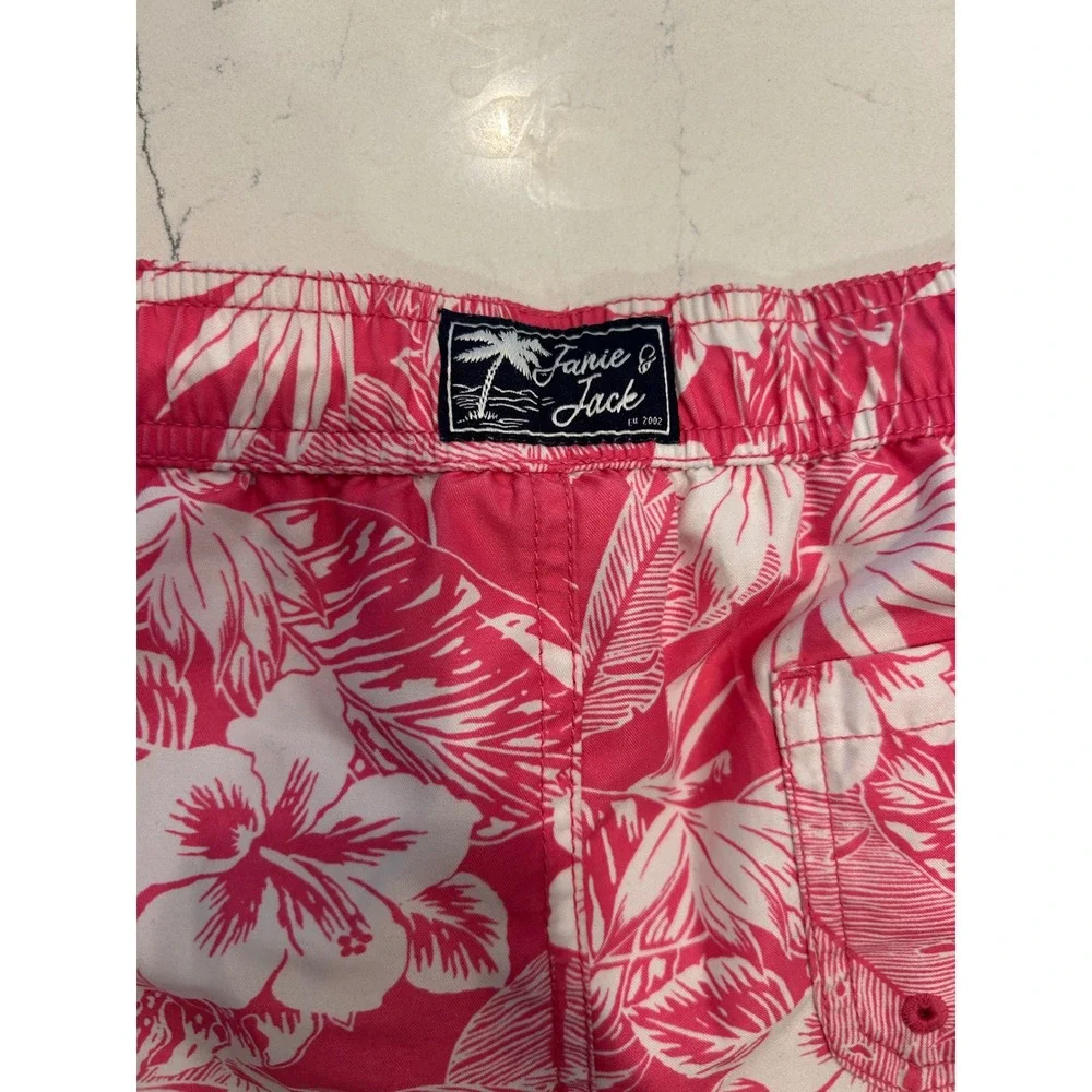 Janie‎ and Jack Swim Trunks Pink Tropical Hibiscus Floral Boys Swimwear bin c